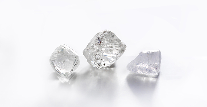 Three natural rough diamonds