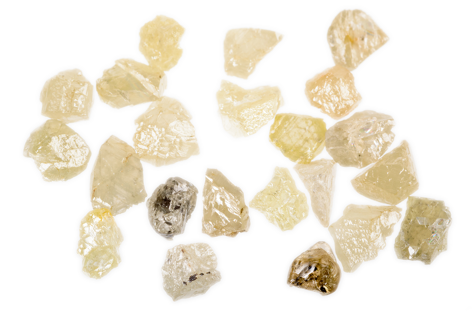 A collection of uncut rough diamonds in natural colors